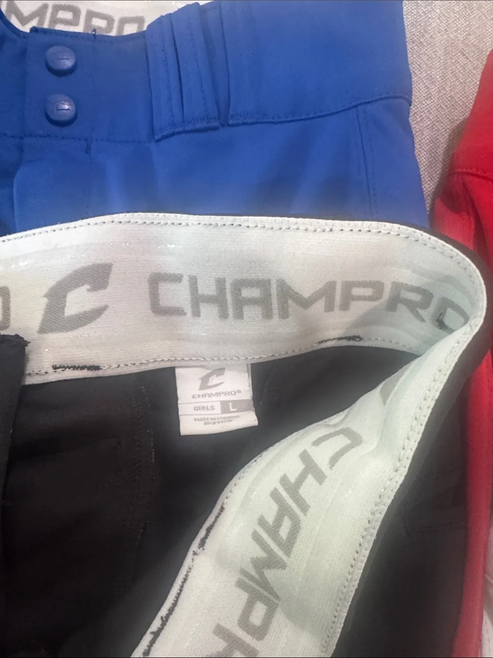 Lot of Champro softball Pants - Black, White, Red, Blue youth large